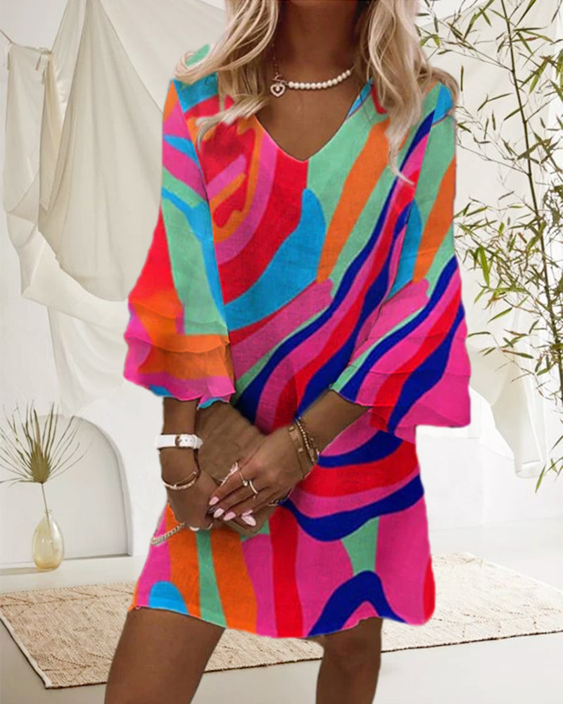 Adèle - Robe Manches Cloche À Imprimé Multicolore