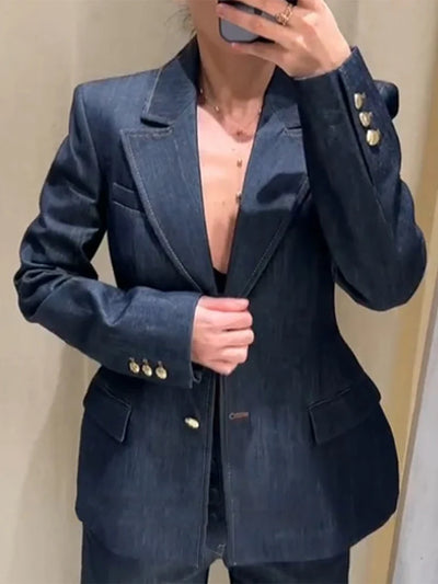 Aaliyah – Ensemble 2 pièces denim élégant veste et pantalon droit